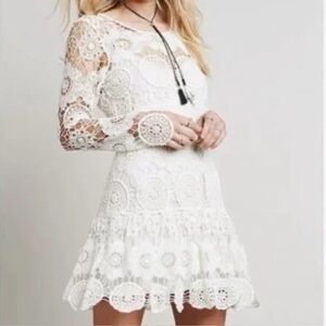 Free People Night Out Cream Crochet Drop Waist Mini Dress Size Extra Small